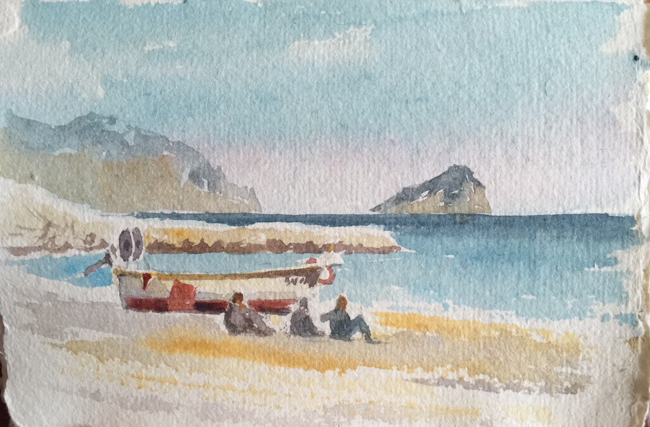 A sketch from Alan's sketchbook of the beach at Liguria