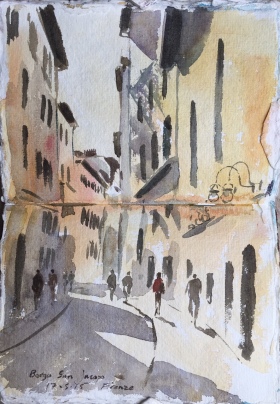 A sketchbook watercolour of Gubbio by Alan Reed