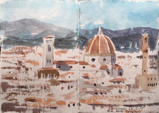 A sketchbook watercolour of Florence by Alan
